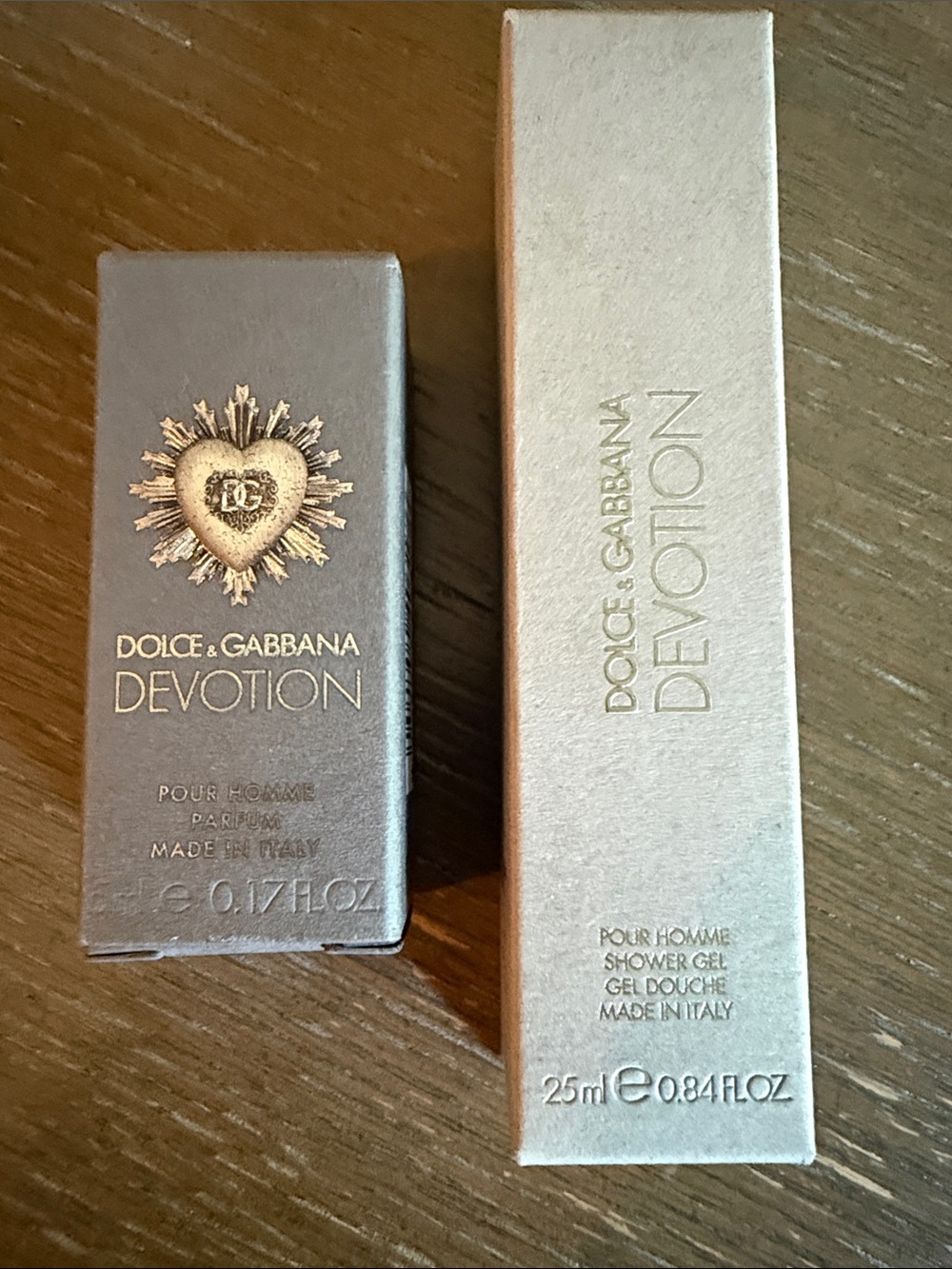 Dolce & Gabbana Devotion Men’s Set in Metallic Gold and Grey Shower Gel and Mini